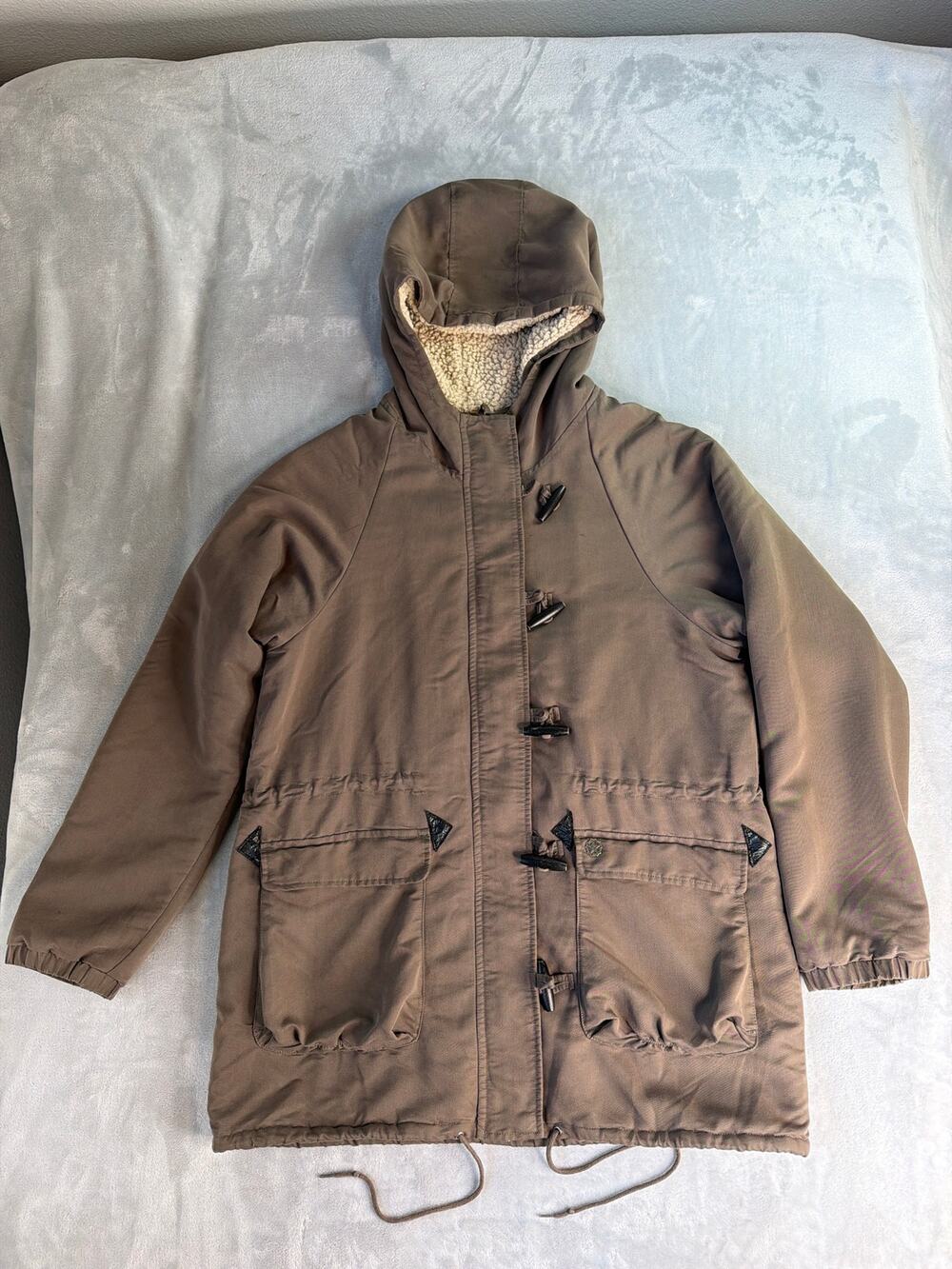 Obey Propaganda Hemingway Women's Large Utility Toggle Jacket Sherpa Lined Brown